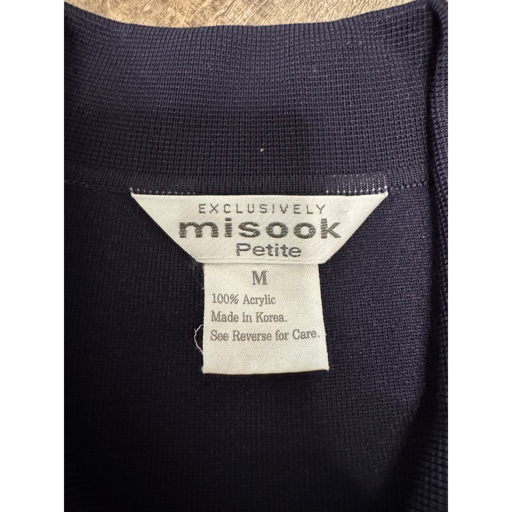 Misook Petite Colorblock Cardigan Navy Blue Red White Open Front Knit Sweater M - Picture 6 of 10